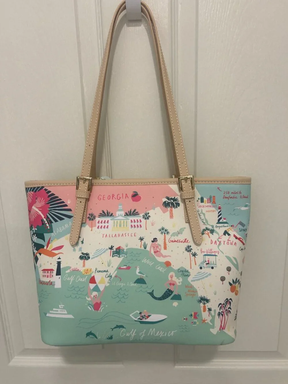 Spartina 449 Florida Map Tote Bag Greetings From Florida Mermaid RETIRED NWT